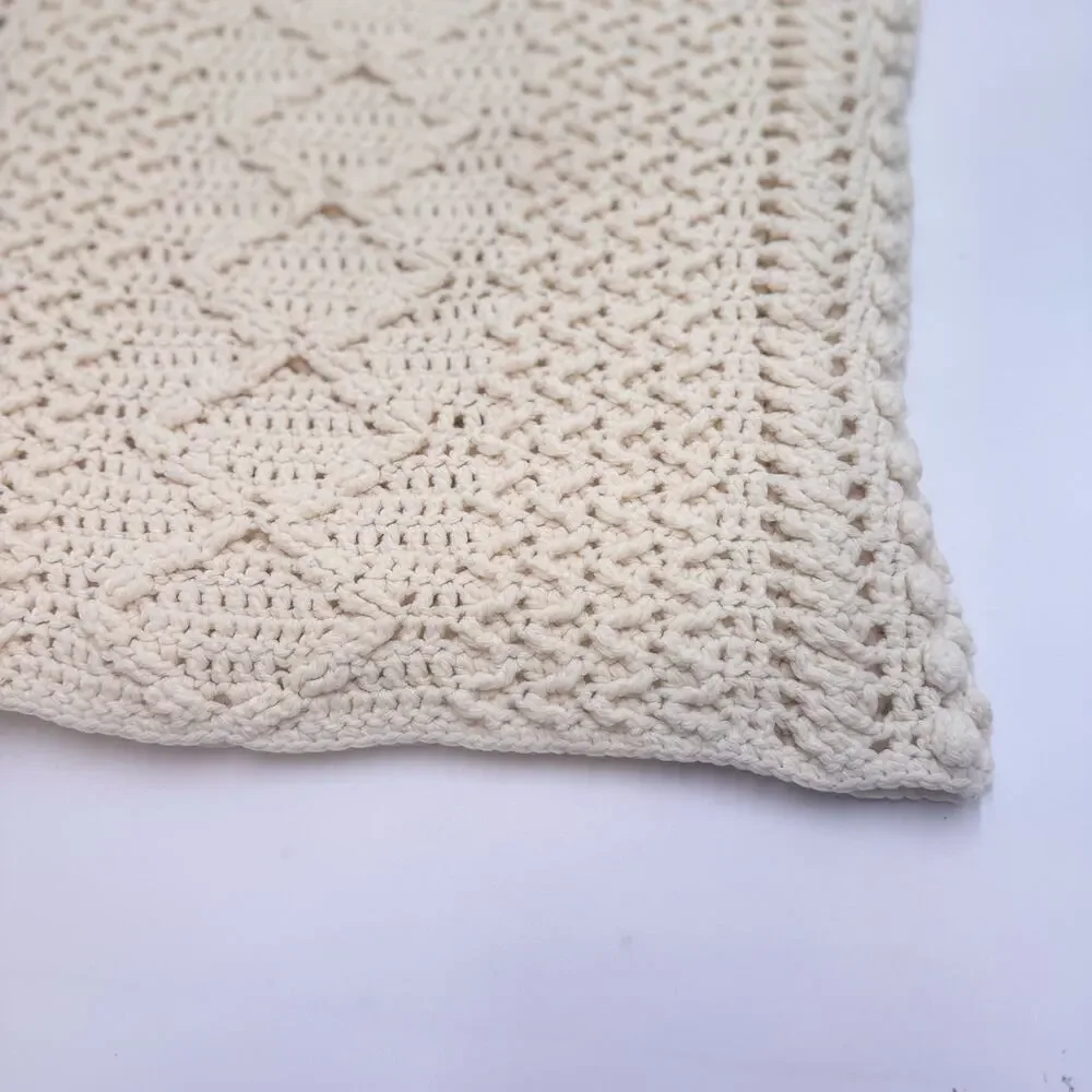 Cream Handmade Crochet Throw Blanket 45x66 Ivory Textured Afghan